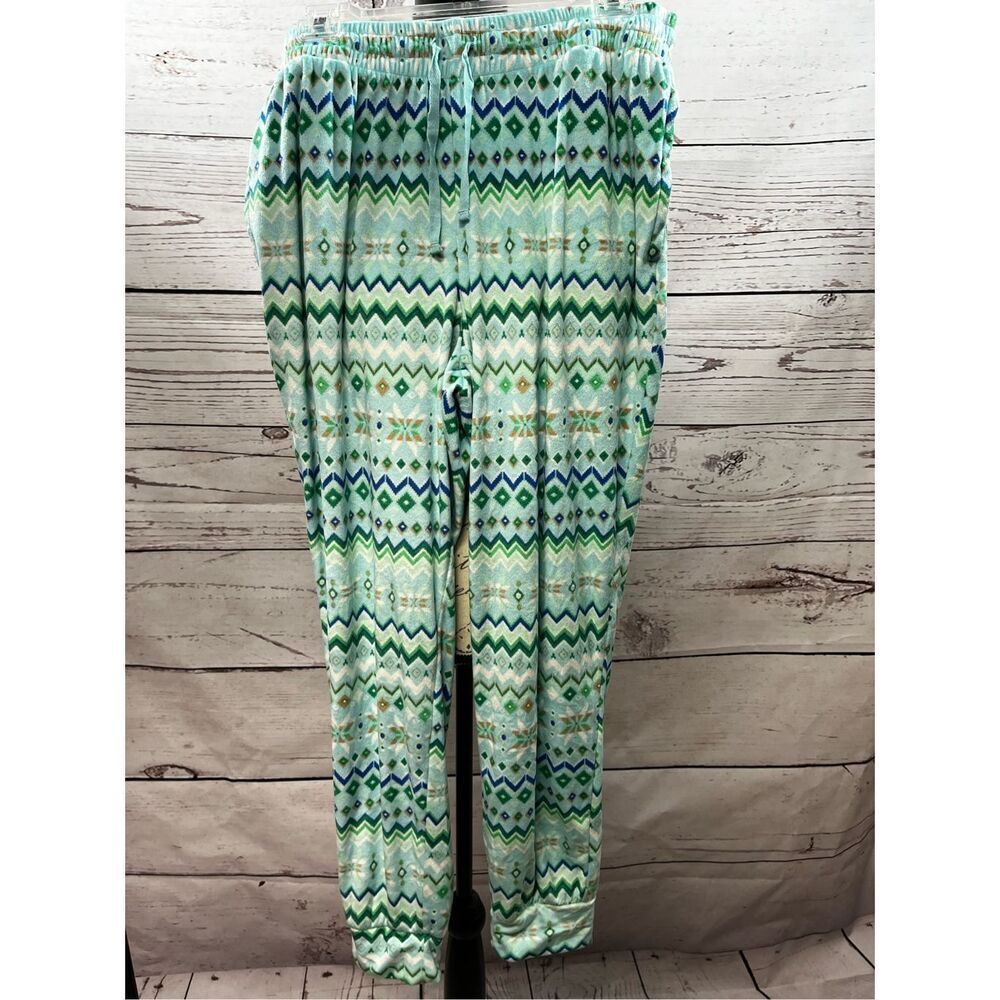 Sleep Chic Womens Pajama Pants L Blue Green Chevron Print Lounge Sleepwear
